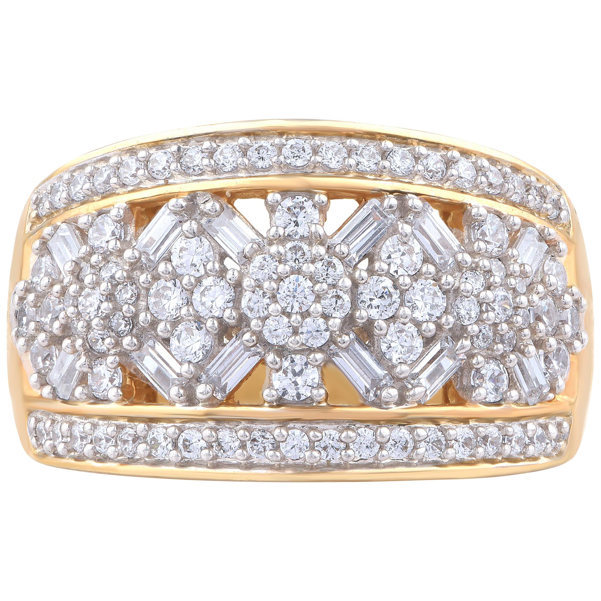 TJD 1.0 Carat Round and Baguette Diamond 18KT Yellow Gold Composite Wedding Band