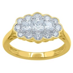 Anello TJD da 1,0 carati con diamante rotondo e taglio principessa in oro giallo 14 carati