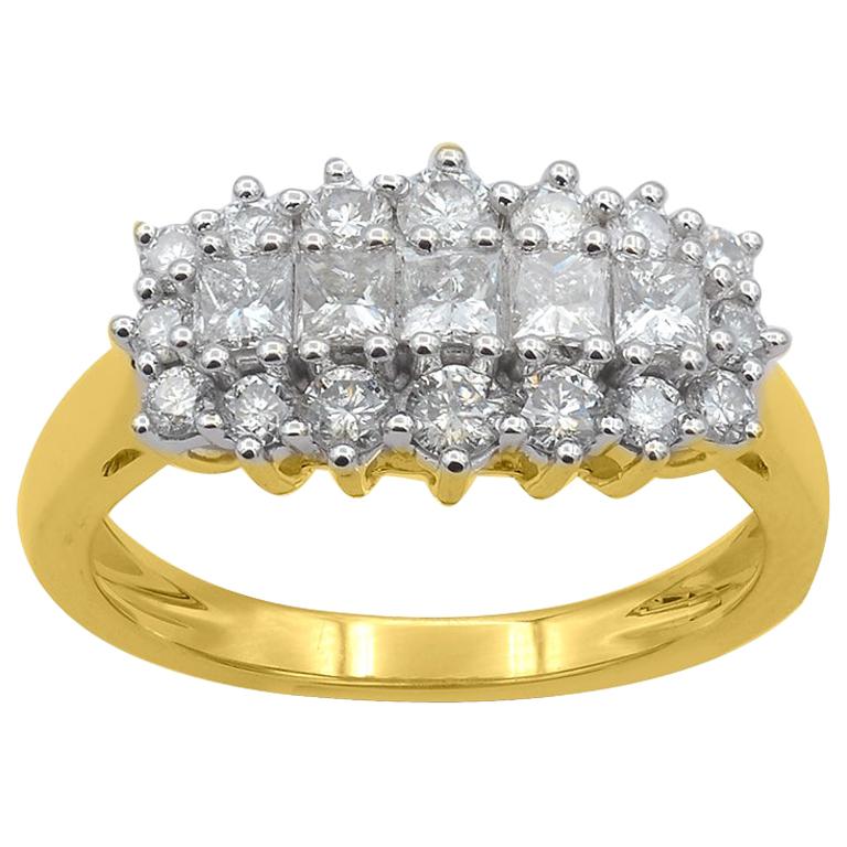 TJD 1,0 Karat Diamantring aus 14 Karat Gelbgold mit rundem und Diamant im Prinzessinnenschliff im Angebot