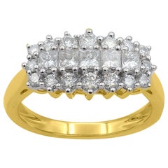 TJD 1.0 Carat Round and Princess Cut Diamond 14 Karat Yellow Gold Fashion Ring