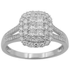 TJD 1.0 Carat Round and Princesse Cut Diamond 14KT Gold Vintage Engagement Ring (Bague de fiançailles vintage en or 14KT)