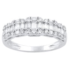 TJD 1.0 Carat Round & Baguette Cut Diamond 14 Karat White Gold Wedding Band Ring