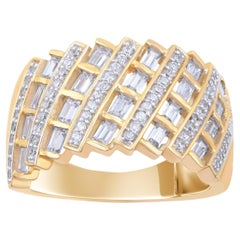 TJD Anillo de boda de oro amarillo de 14 KT con diamante redondo y baguette de 1,0 quilates