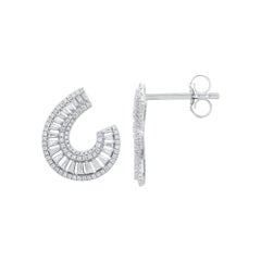 TJD 1.0 Carat Round & Baguette Cut Diamond 18 Karat White Gold Stud Earrings
