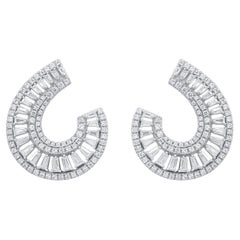 TJD 1.0 Carat Round & Baguette Cut Diamond 18 Karat White Gold Stud Earrings