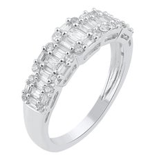 TJD Anello nuziale in oro bianco 18 carati con diamante rotondo e taglio baguette da 1,0 carati