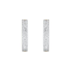 TJD 1.0 Carat Round & Baguette Cut Diamond 18 Karat Yellow Gold Hoop Earrings