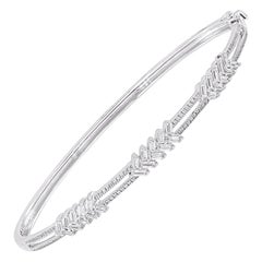 TJD 1.0 Carat Round
Baguette Cut Diamond Fashion Bangle in 14 Karat White Gold