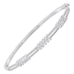 TJD 1.0 Carat Round 
Baguette Cut Diamond Fashion Bangle in 18 Karat White Gold