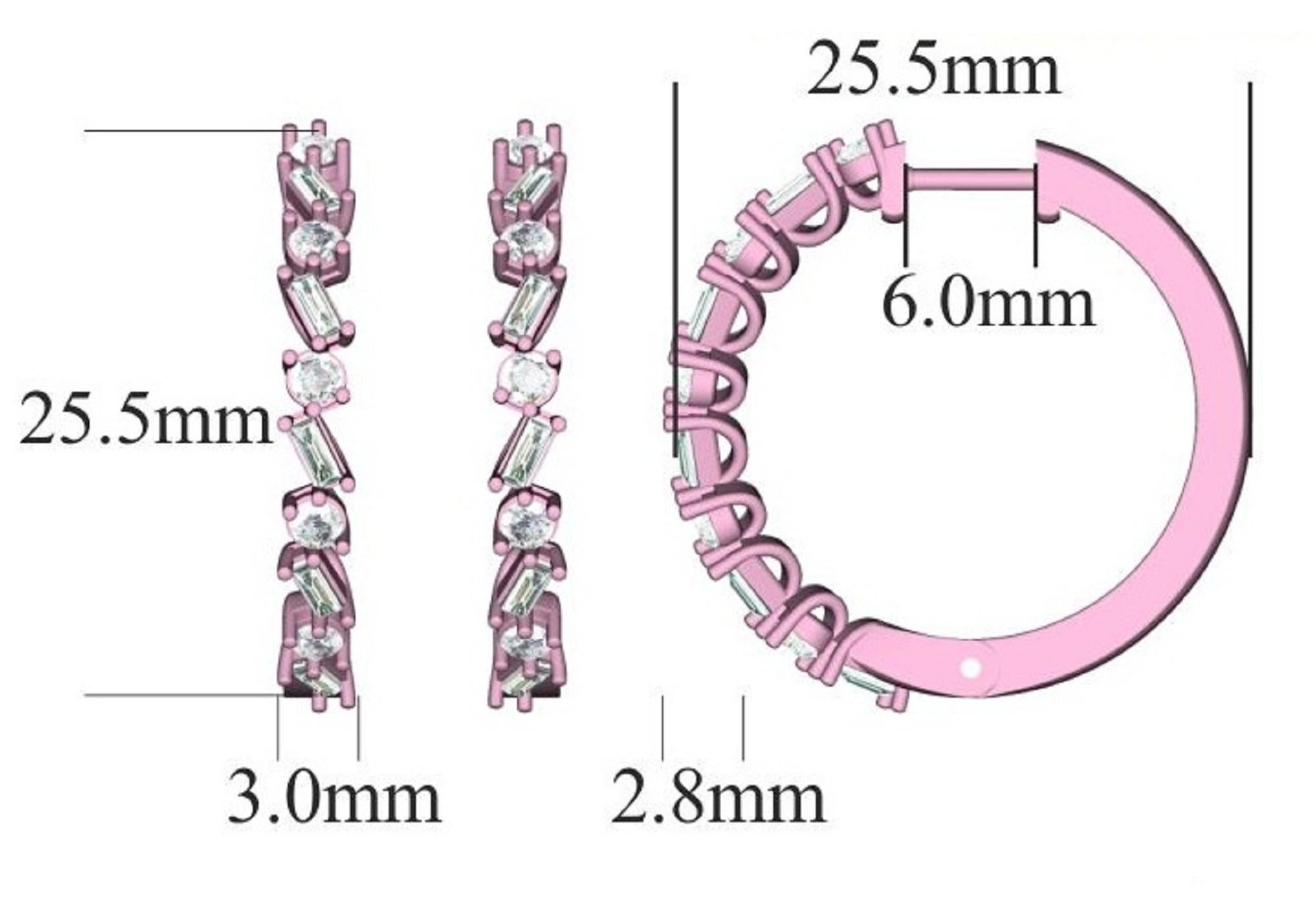 Adorna il tuo abbigliamento da cerimonia con un tocco di sfarzo in più indossando questi orecchini a cerchio huggie. Sapientemente realizzato in oro rosa 14K, l'orecchino è abilmente riempito con 10 diamanti rotondi e 10 diamanti taglio baguette.
