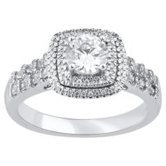 TJD 1.0 Carat Round & Baguette Diamond 14 Karat White Gold Anniversary Ring