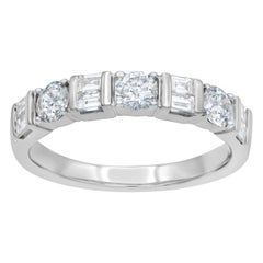 TJD 1.0 Carat Round
Baguette Diamond 14 Karat White Gold Engagement Band Ring