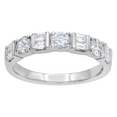 TJD 1.0 Carat Round & Baguette Diamond 14 Karat White Gold Engagement Band Ring