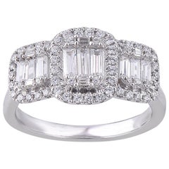 TJD 1.0 Carat Round 
Baguette Diamond 14 Karat White Gold Halo Engagement Ring