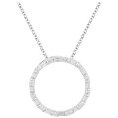 TJD 1,0 Karat runder & Baguette-Diamant 14 Karat Weißgold Offener Kreis-Anhänger