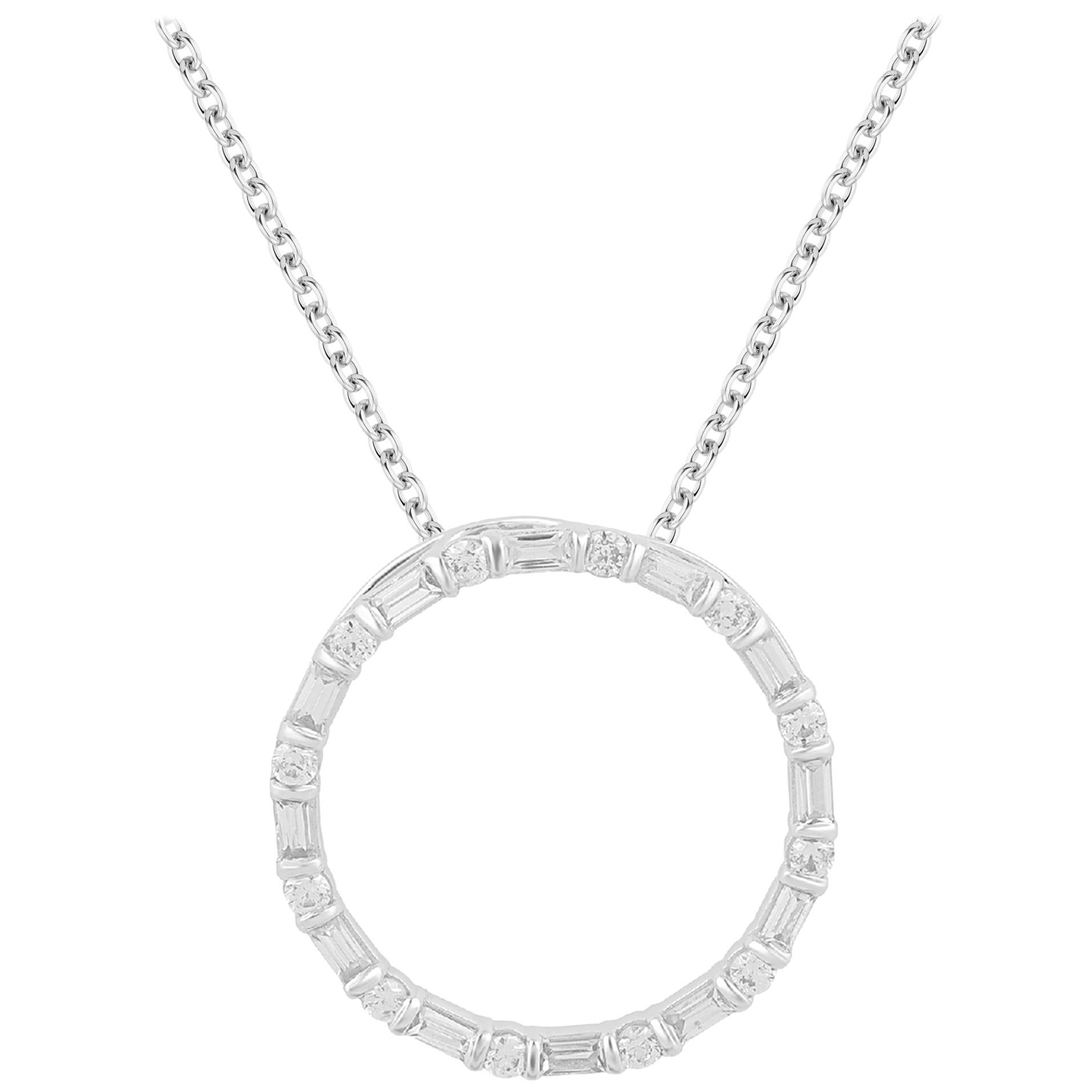 TJD 1.0 Carat Round
Baguette Diamond 14 Karat White Gold Open Circle Pendant