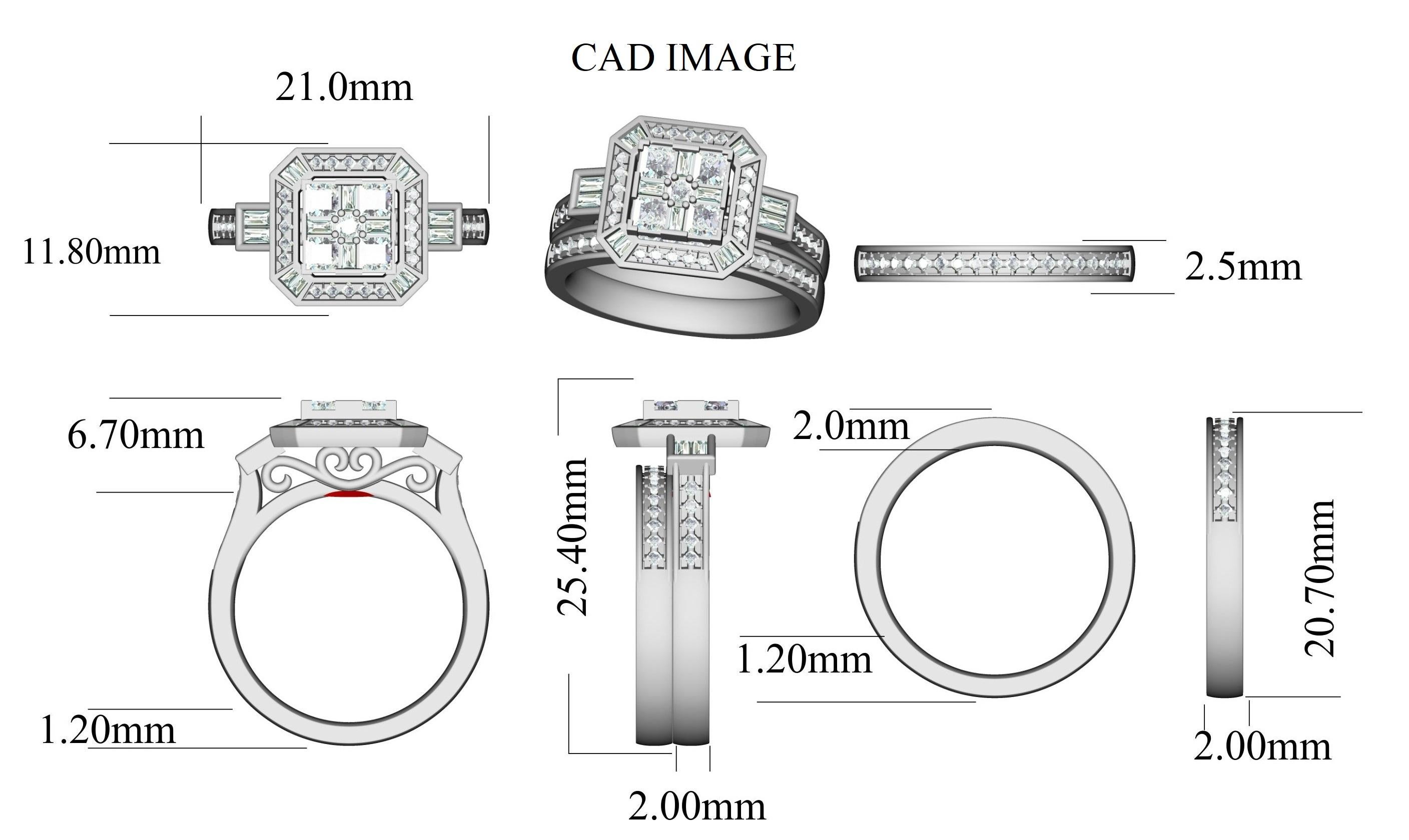 Esprimi il tuo amore con questo anello di diamanti regale e romantico. L'anello è realizzato in oro bianco da 14 carati e presenta 70 diamanti tondi a brillante e 20 diamanti bianchi a baguette, con incastonatura Micro Prong, Micro pave Prong, Pave
