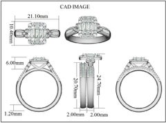TJD 1.0 Carat Round & Baguette Diamond 14K White Gold Stackable Bridal Set Ring