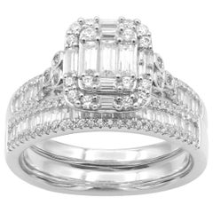 TJD 1.0 Carat Round 
Baguette Diamond 14K White Gold Stackable Bridal Set Ring