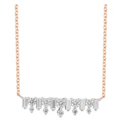 TJD 1,0 Quilates Diamante Redondo y Baguette Collar de Oro Rosa de 14 quilates con cadena