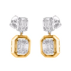 TJD 1.0 Carat Diamond Drop Dangle Earrings in 14 Karat Two-Tone Gold