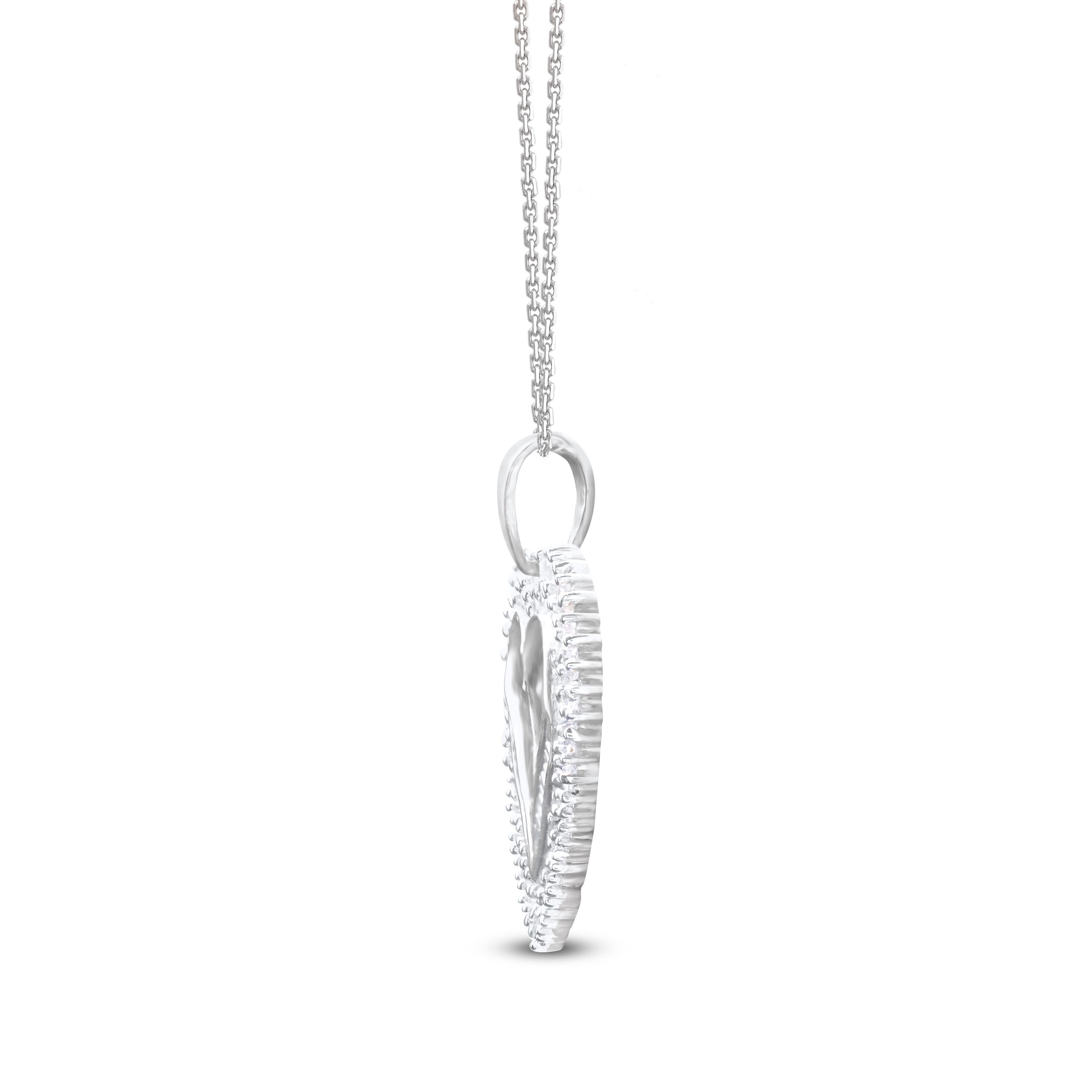 Romantic TJD 1.0 Carat Round & Baguette Diamond 14KT White Gold Heart Pendant Necklace For Sale