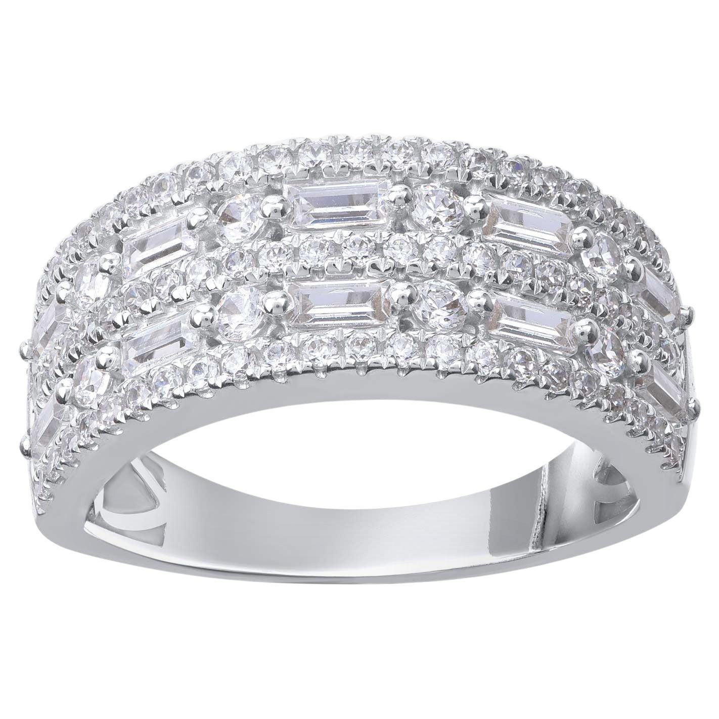 TJD 1.0 Carat Round
Baguette Diamond 14KT White Gold Two Row Wedding Band Ring