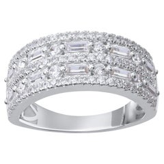 TJD 1.0 Carat Round
Baguette Diamond 14KT White Gold Two Row Wedding Band Ring
