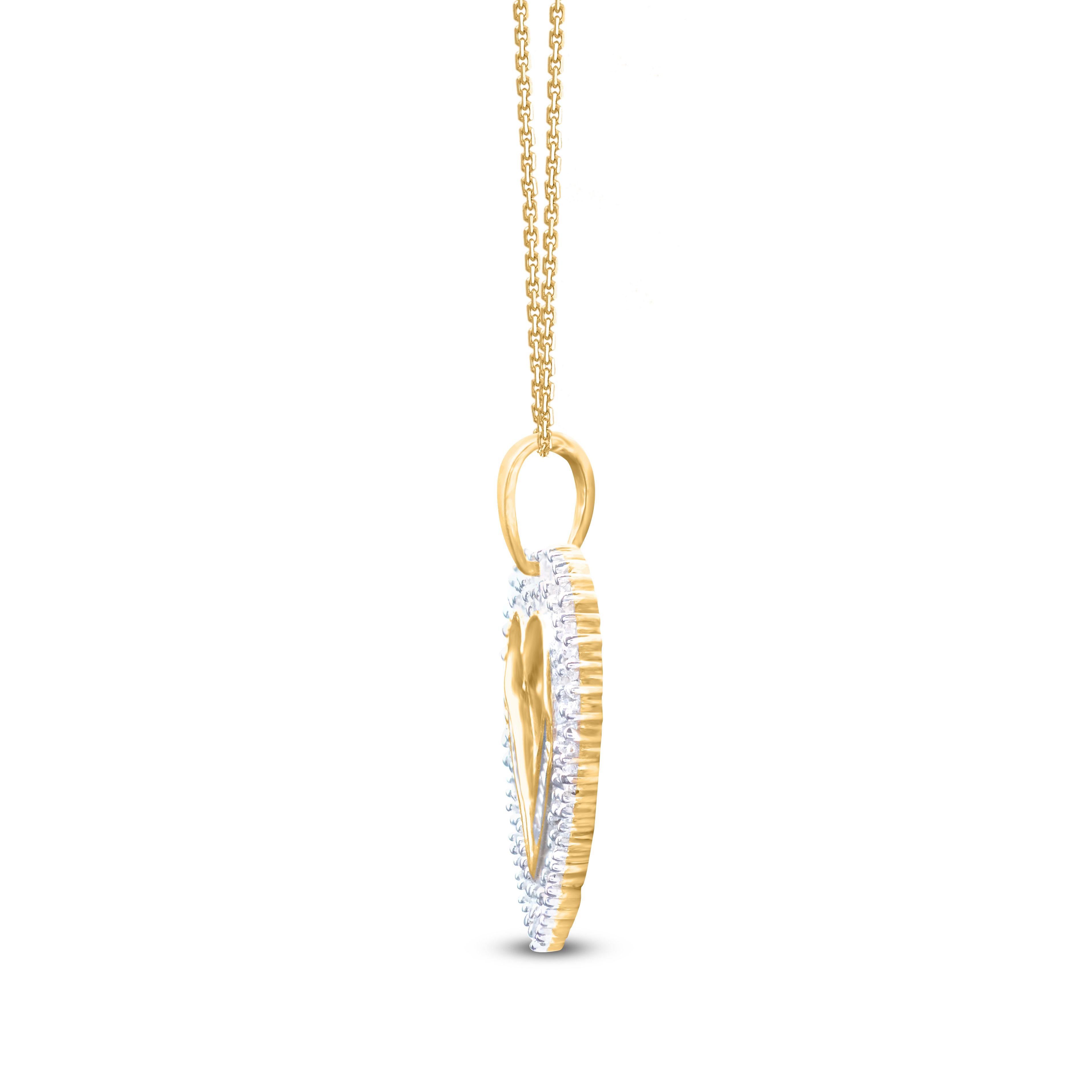 Romantic TJD 1.0 Carat Round & Baguette Diamond 14KT Yellow Gold Heart Pendant Necklace For Sale