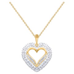 TJD 1.0 Carat Round 
Baguette Diamond 14KT Yellow Gold Heart Pendant Necklace