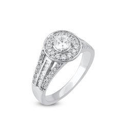 TJD 1,0 Karat runder & Baguette-Diamant 18 Karat Weißgold Halo Verlobungsring