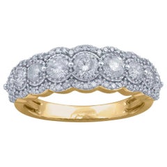 TJD 1.0 Carat Round Brilliant Cut 14K Yellow Gold Designer Wide Band Ring TJD 1.0 Carat Round Brilliant Cut 14K Yellow Gold Designer Wide Band Ring