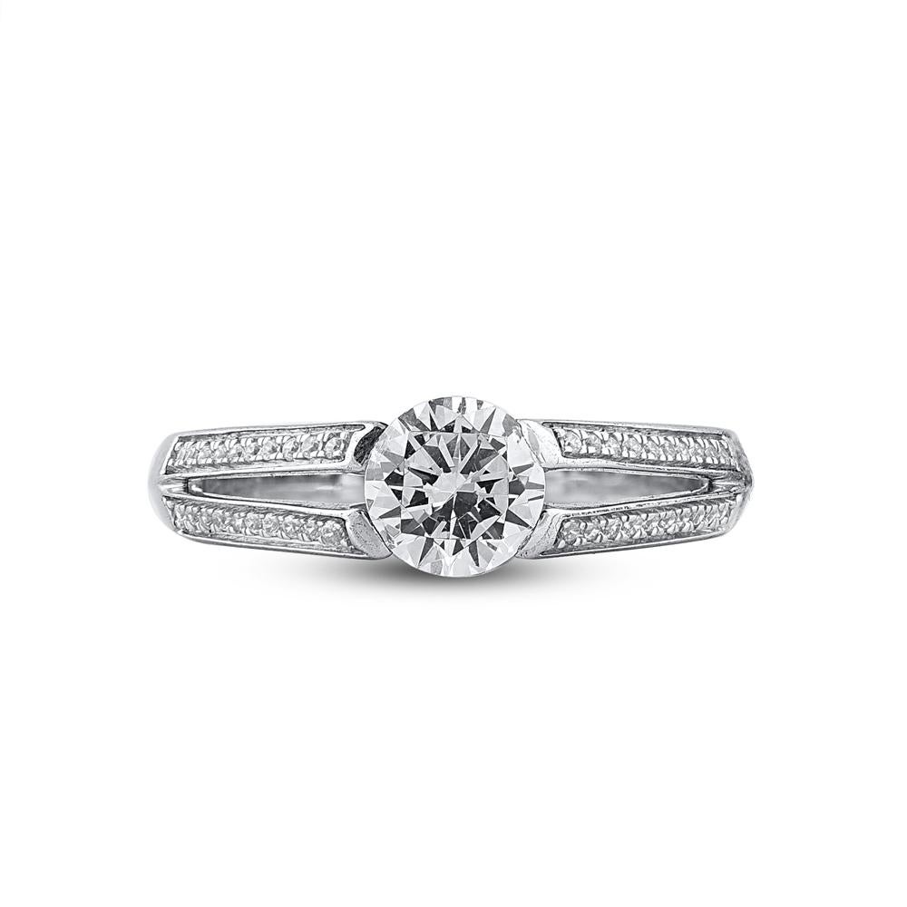 Contemporary TJD 1.0 Carat Round Cut Diamond 14 Karat White Gold Split Shank Engagement Ring For Sale