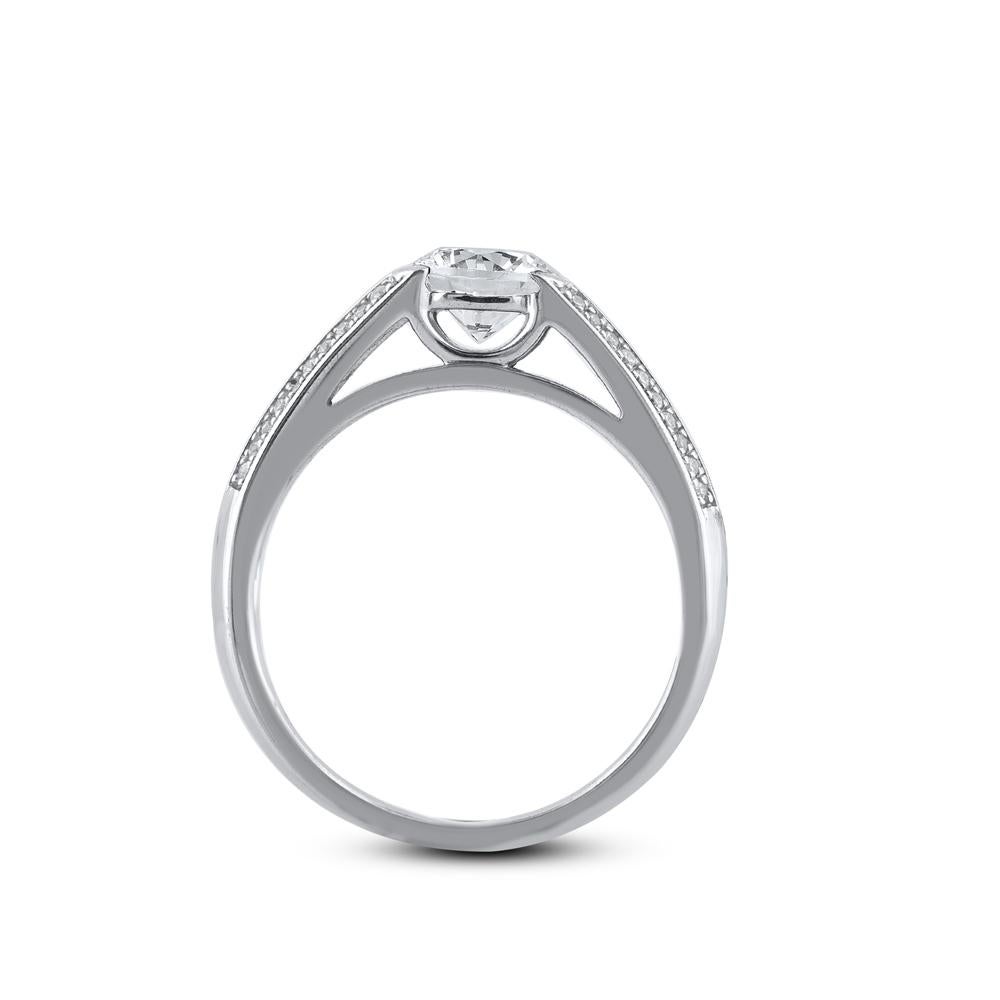 Women's TJD 1.0 Carat Round Cut Diamond 14 Karat White Gold Split Shank Engagement Ring For Sale
