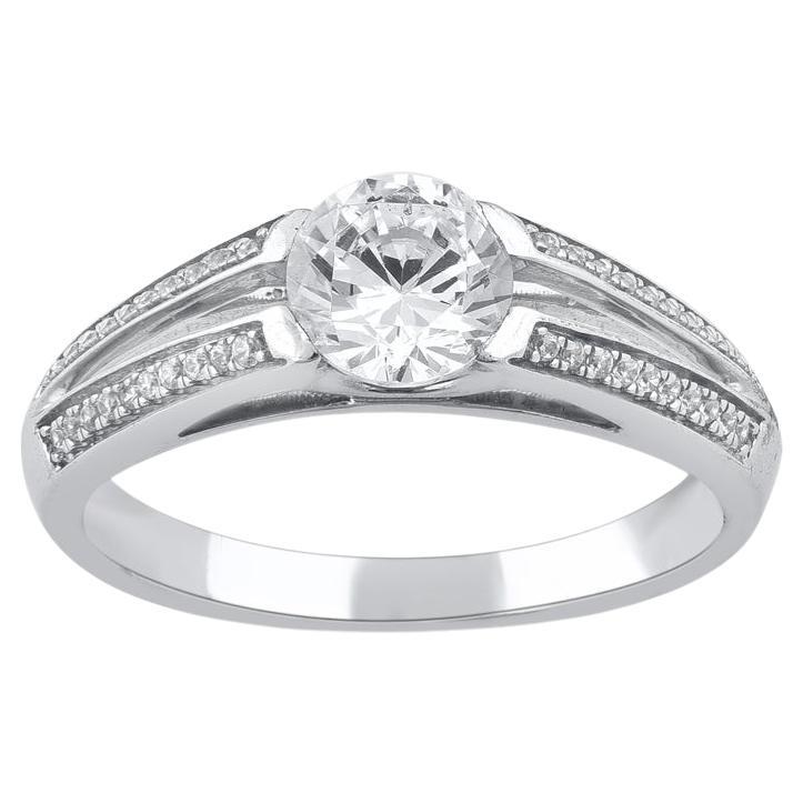 TJD 1.0 Carat Round Cut Diamond 14 Karat White Gold Split Shank Engagement Ring