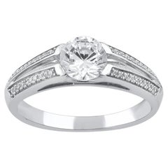 TJD 1.0 Carat Round Cut Diamond 14 Karat White Gold Split Shank Engagement Ring