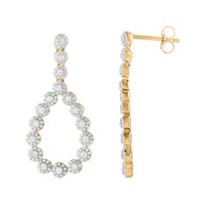 TJD 1.0 Carat Round Cut Diamond 14 Karat Yellow Gold Dangle Drop Earrings