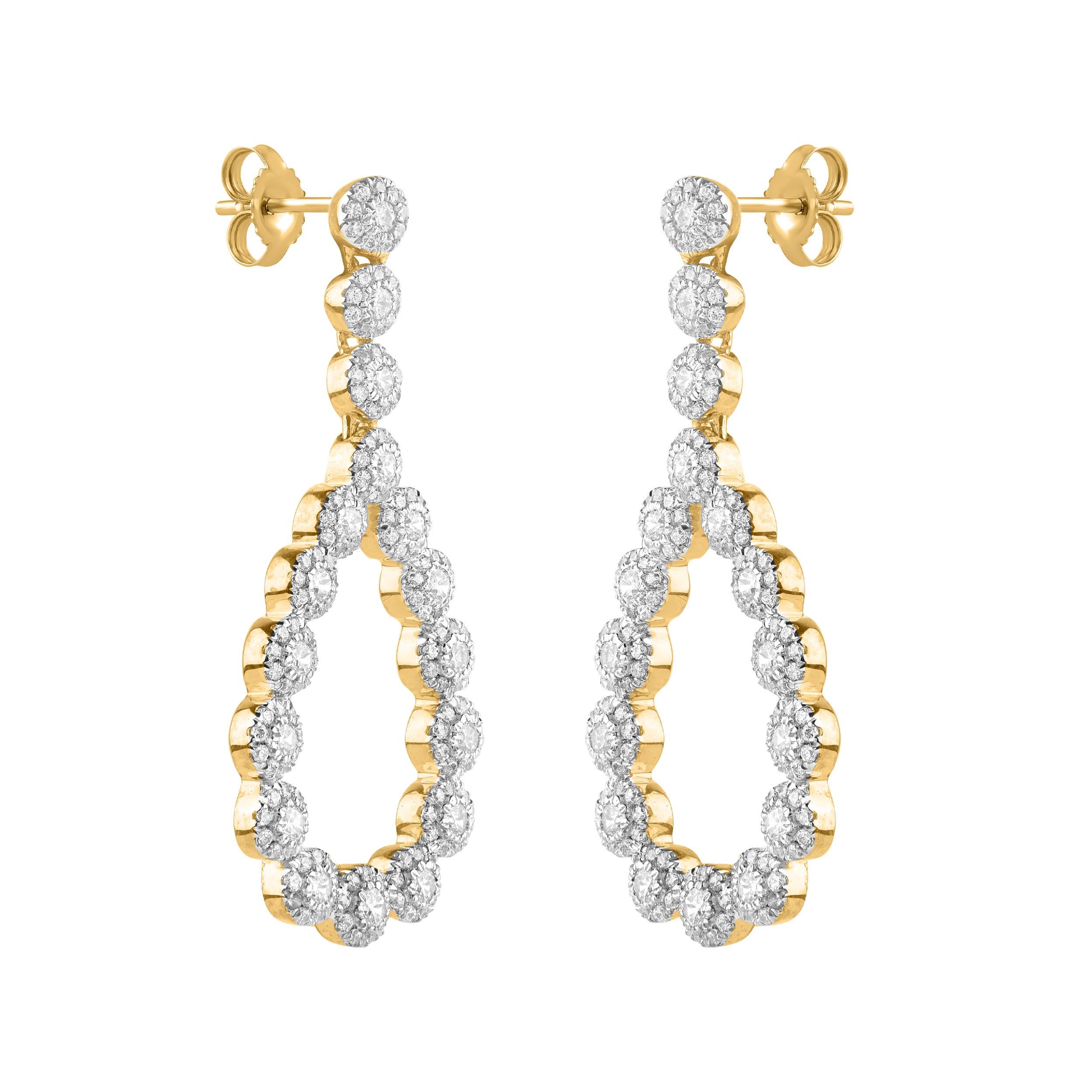 Contemporain Pendants d'oreilles en or jaune 14 carats avec diamants taille ronde de 1,0 carat TJD en vente