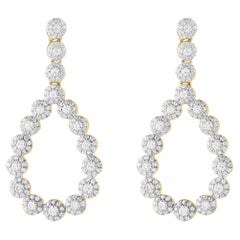 TJD 1.0 Carat Round Cut Diamond 14 Karat Yellow Gold Dangle Drop Earrings