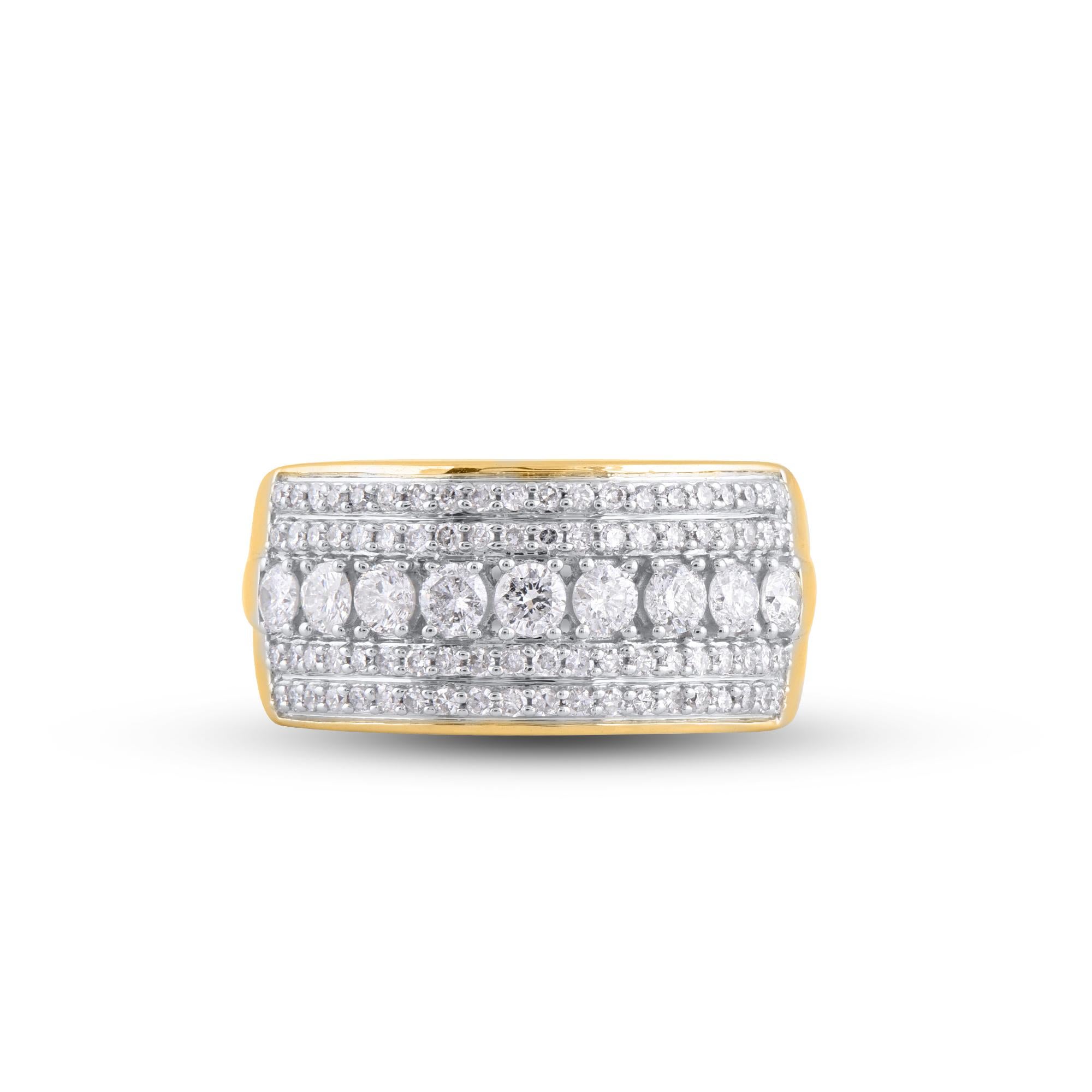 Honor your special day with this exceptional diamond band ring. This band ring features a sparkling 89 brilliant cut & single cut diamonds beautifully set in prong setting. The total diamond weight is 1.0 Carat. The diamonds are graded as H-I color