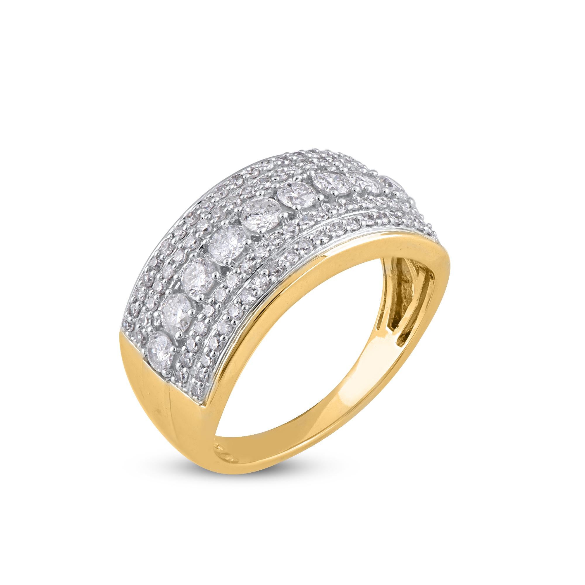 Art Deco TJD 1.0 Carat Round Cut Diamond 14KT Yellow Gold Wedding Band Ring For Sale