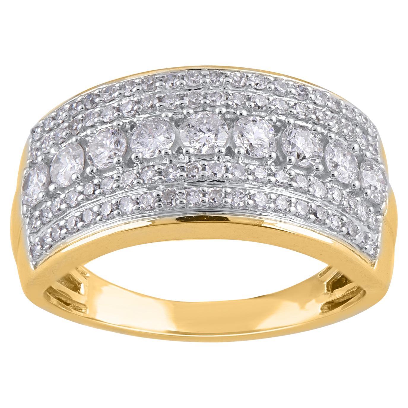 TJD 1.0 Carat Round Cut Diamond 14KT Yellow Gold Wedding Band Ring For Sale