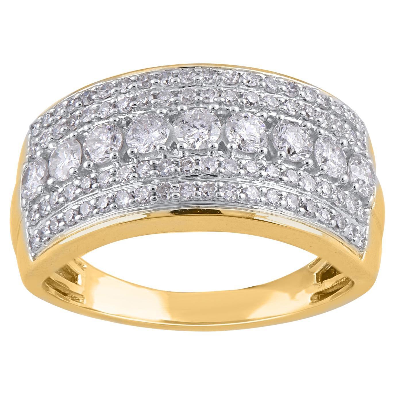 TJD 1.0 Carat Round Cut Diamond 14KT Yellow Gold Wedding Band Ring
