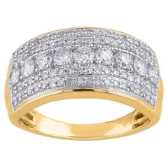 TJD 1.0 Carat Round Cut Diamond 14KT Yellow Gold Wedding Band Ring