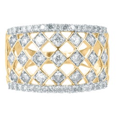TJD 1.0 Carat Round Diamond 14 Karat Gold Art Deco Style Net Wedding Band Ring