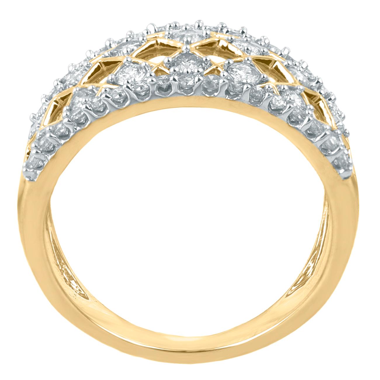 TJD 1,0 Karat runder Diamant 14 Karat Gold Art Deco Stil Netz Ehering (Art déco) im Angebot