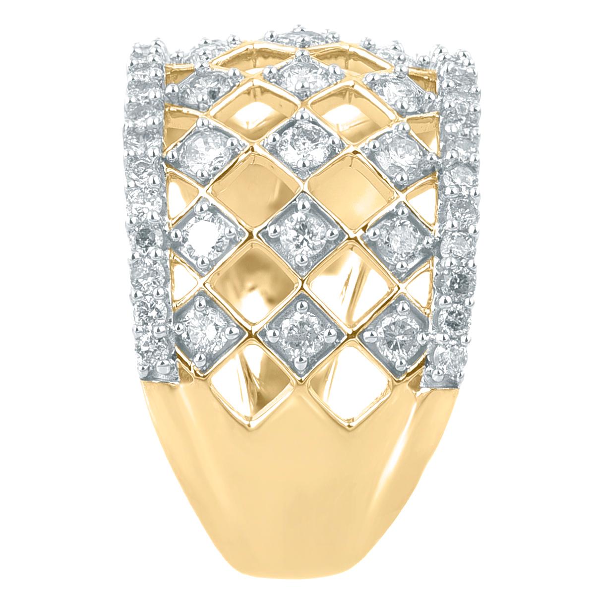 TJD 1,0 Karat runder Diamant 14 Karat Gold Art Deco Stil Netz Ehering (Rundschliff) im Angebot