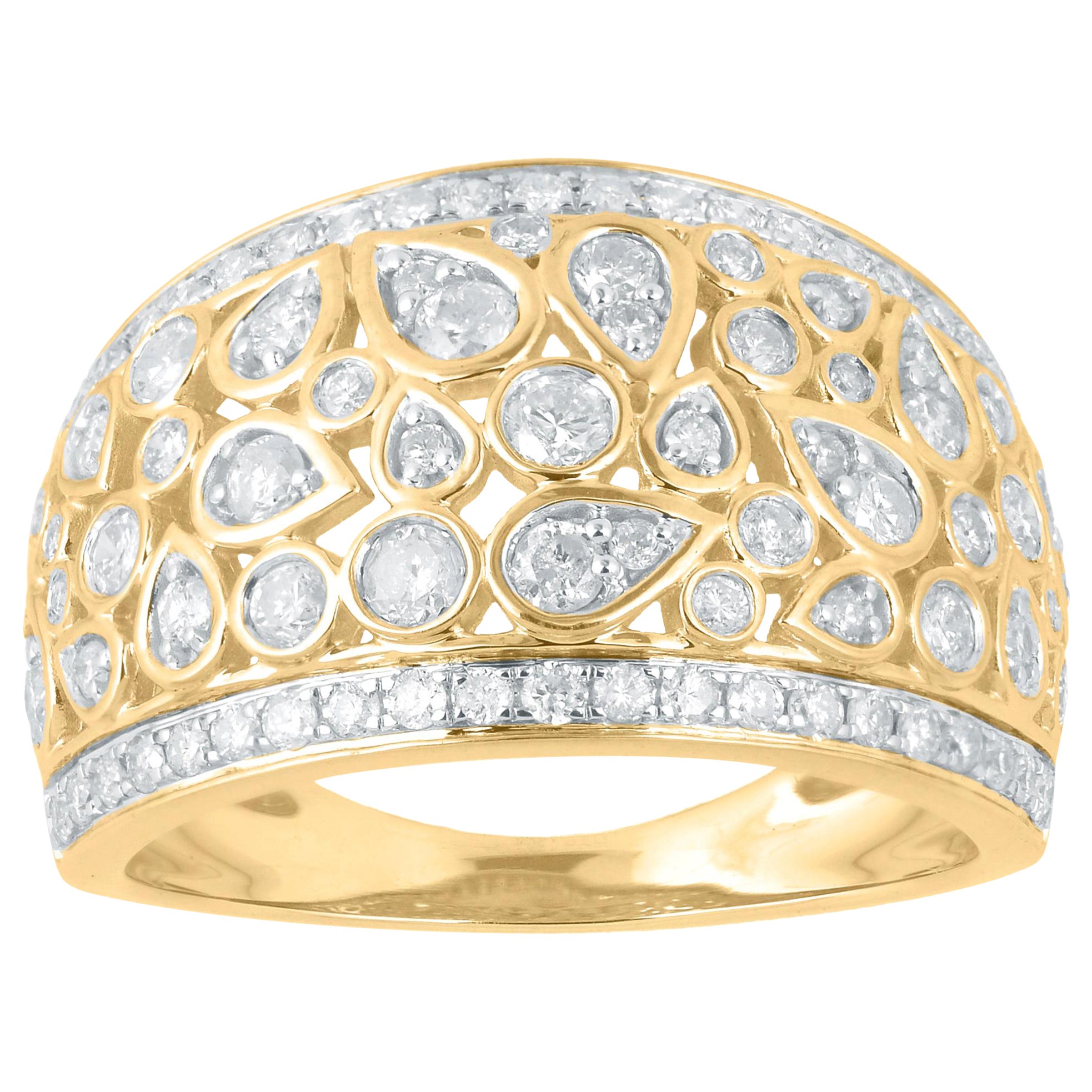 TJD 1.0 Carat Round Diamond 14 Karat Gold Wide Anniversary Wedding Band Ring