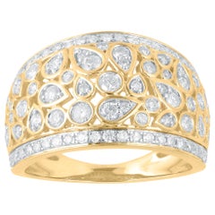 TJD 1.0 Carat Round Diamond 14 Karat Gold Wide Anniversary Wedding Band Ring