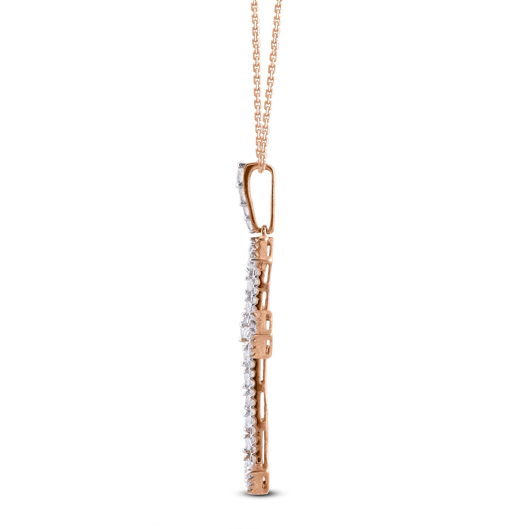TJD 1,0 Karat runder Diamant 14 Karat Roségold Designer-Kreuz-Mode-Anhänger (Rundschliff) im Angebot